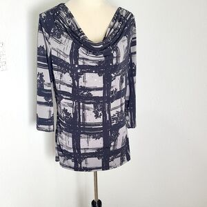 Style & Co. Black & Gray Patterned Blouse with Sparkly Sequins, Cowl Neck, Sz XL